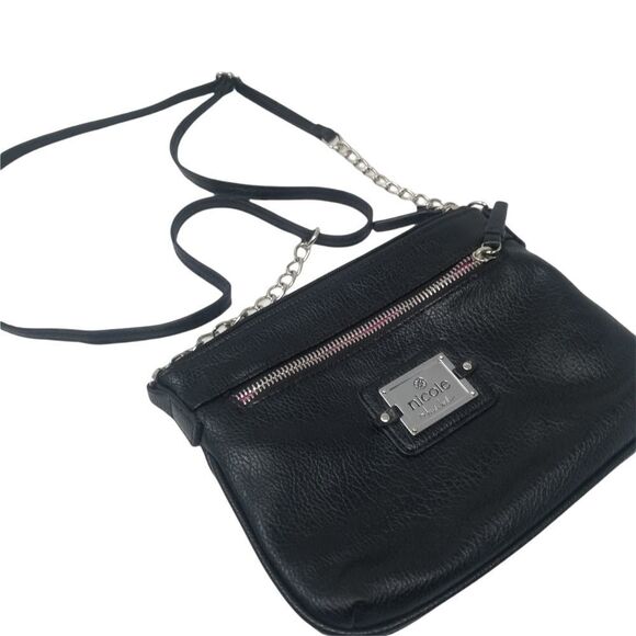 Very nice Nicole by Nicoke Miller Faux Leather Black crossbody bag. - Picture 1 of 11